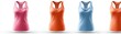 © nattapon - Brightly colored tank tops are displayed in pink, orange, and blue, showcasing a modern athletic design, Ideal for fitness promotions, online clothing stores, and sports apparel advertisements,