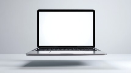 Open Laptop on Table with Blank Screen Mockup for Product Display