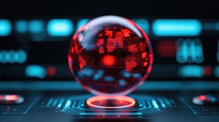 Canvas Print - futuristic digital globe with red and blue light effects