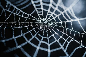 A spiderweb glistening with morning dew, intricate and delicate, a natural masterpiece.