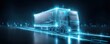 © Chayanat - Resilient global logistics. A glowing, futuristic digital illustration of a truck driving on a highway in a high-tech, neon blue environment.