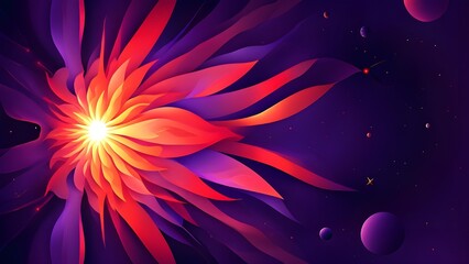 abstract vibrant red and purple flower blooming in a cosmic nebula with planets and stars