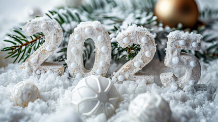 Wall Mural - white christmas tree with snow and a few ornaments. the letters 