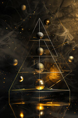Wall Mural - gold and black christmas tree with many balls on it. the balls are scattered around the tree and som