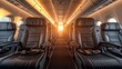 © ROY - Empty airplane cabin interior, sunlight streaming in