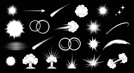 Wall Mural - white comic book effects explosions, stars, speed lines & more