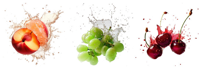 Wall Mural - png vibrant juicy fruit splashes, element set on transparent background