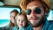 ©  Jovaduplex - A charming family portrait capturing joyful smiles in a vintage car by the beach, highlighting connection and carefree moments that evoke delightful childhood memories.
