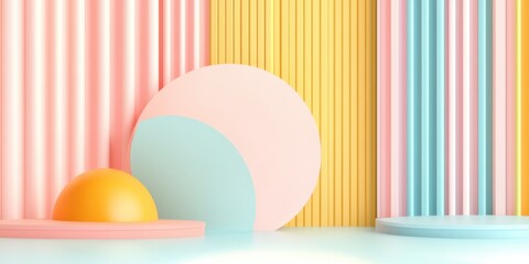 Pastel abstract geometric minimal background with colorful circles and shapes