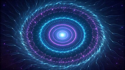 Wall Mural - A vibrant abstract design featuring concentric circles of blue and purple light radiating from a central point, creating a sense of depth and motion.