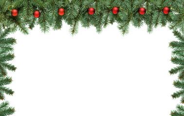 Wall Mural - frame christmas tree branches with red balls in png isolated on transparent background