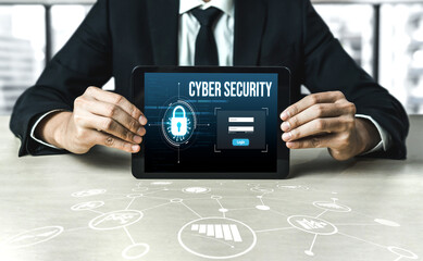 cyber security system on computer screen protect private information snugly from hacker and cyber at