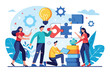 © Iftikhar alam - Innovative problem solving team collaboration with new ideas represented through puzzles and teamwork strategies