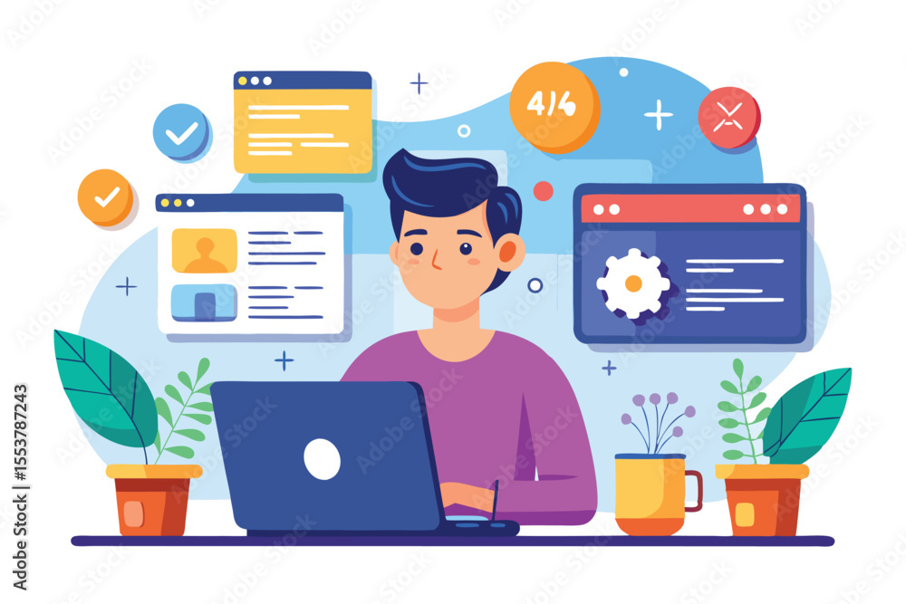 Software developer engaged in coding and web programming using C ...