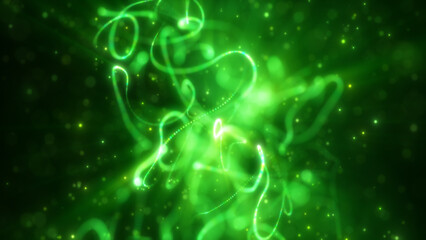 Wall Mural - glowing green light trails and particles creating a dynamic and luminous abstract background
