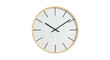 © thiago - Minimalist round wall clock with a white face and wooden frame.