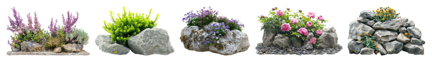 Wall Mural - png colorful floral rock garden elements, element set on transparent background