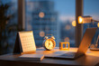 © alimohsin07 - Desk setup with calendar laptop and alarm clock lamp