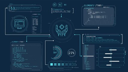 Wall Mural - display with animated programming codes and infographic elements