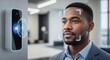 © dreamdes - An african american man getting facial recognition scan from a biometric device for secure access and identity verification.