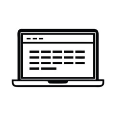 Sleek Black Vector Outline Icon of Laptop with Code Display for Tech Tutorials, Programming Designs, and Digital Innovation Projects