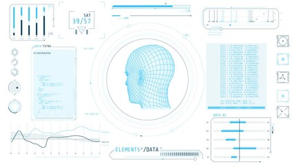 Wall Mural - animated high-tech display with person identification and data processing