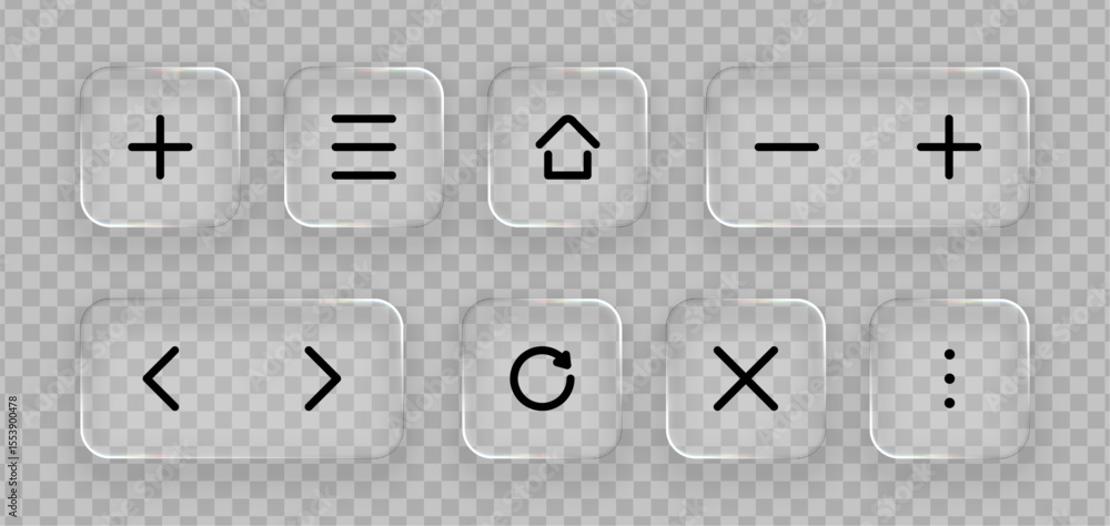 Set of glassmorphism ui design elements with realistic liquid glass ...