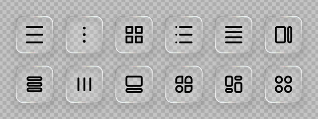 Wall Mural - set of liquid glass user interface icons template. digital computer web button elements. mobile app 