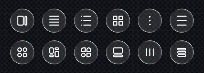 Wall Mural - user interface icon set in liquid glass vector style. app and web button collection for digital conc