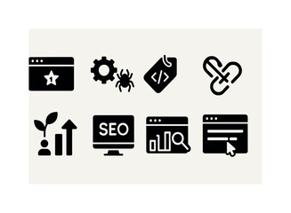 Wall Mural - Web development solid icon set. seo, coding, internet tools in solid style