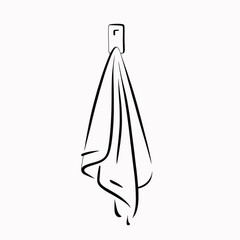 simple line drawing of a towel hanging on a hook against a white background