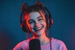© LimeSky - Female gamer and influencer streaming from a neon lit home studio at night