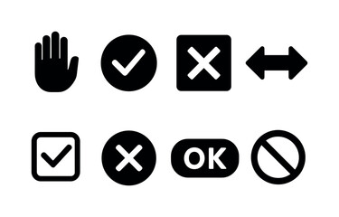 Wall Mural - essential user interface icon set. simple hand, check, arrow silhouette icons