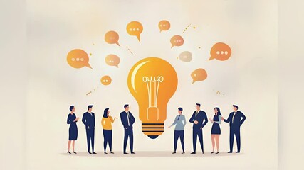 Wall Mural - Group of diverse professionals brainstorming ideas around a glowing light bulb.