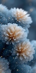 Wall Mural - Abstract floral art Close up of stylized flowers with glowing particles on a dark background
