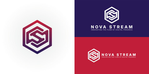 Wall Mural - dynamic geometric logo with a vibrant gradient, featuring abstract interlocking forms that suggest t