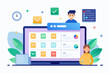 © Anisur - Digital Task Management Illustration A laptop displays a task list with checkmarks surrounded by stylized elements including two people suggesting teamwork and efficient project completion