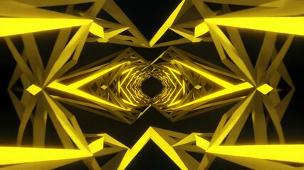 Wall Mural - Bright Yellow Geometric Tunnel Abstract Background Design Futuristic Graphic 3D Render