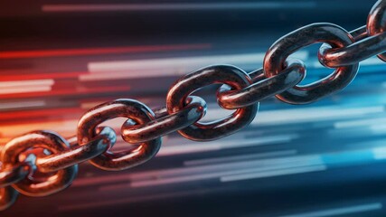 Wall Mural - close up of metal chain with red and blue light streaks creates a strong sense of connection and sec