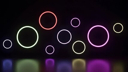Wall Mural - Colorful Neon Circles Glowing with Reflections in a Dark Abstract Background