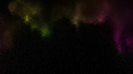Wall Mural - Cosmic Background with Pink Yellow Green Nebula Clouds and Sparkling Stardust Effects on Dark Background