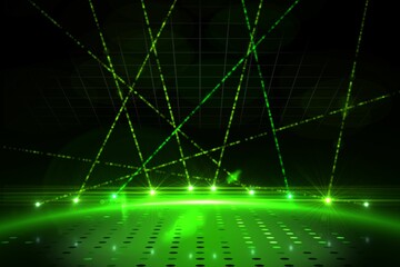 Wall Mural - Glowing green grid platform is lighting futuristic wireframe stage, with intersecting laser beams