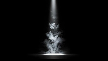 Wall Mural - dramatic spotlight illuminates white smoke on a black stage background