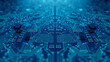 © mine95 - Blue computer circuit board abstract close up with intricate details and depth of field. Great for AI hardware illustrations, advanced chip mockups