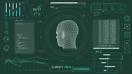 Wall Mural - animated high-tech interface design with recognition data processing