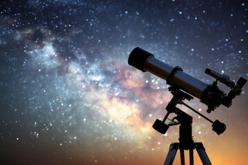Wall Mural - a telescope positioned on a hilltop is capturing the stunning beauty of the star-filled night sky