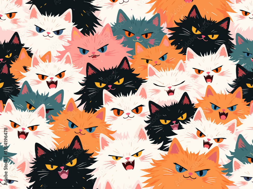 make a pattern that depicts the faces of angry fluffy cats Stock Vector ...