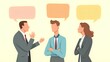 © Oak - A group of three business people having a discussion, with blank speech bubbles for copy space. A flat vector illustration depicting a meeting, teamwork, debate, or