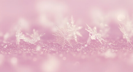Wall Mural - Close Up of Delicate Sparkling Snowflakes on a Pastel Background