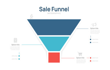 Wall Mural - funnel sales infographic diagram template for business. modern timeline 3 steps tunnel, presentation